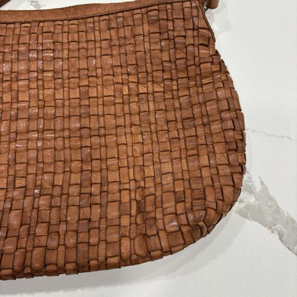 Vilenca Holland Purse Woven Leather Cognac Crossbody Bag Shoulder Zip Brown - Picture 2 of 7